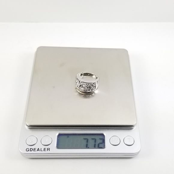 Diamonique Wide Band Platinum & Sterling Ring - Picture 4 of 7